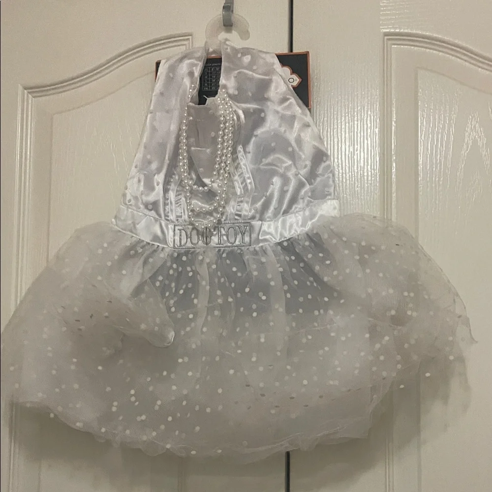 White and Cream Dog Costume w/Curly Wig